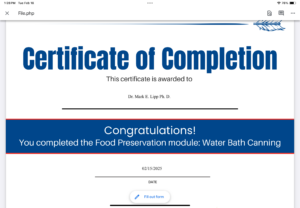 Water bath canning course completion